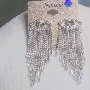 Natasha Silver CZ Evil Eye Chandelier Earrings. 3.5 inches long